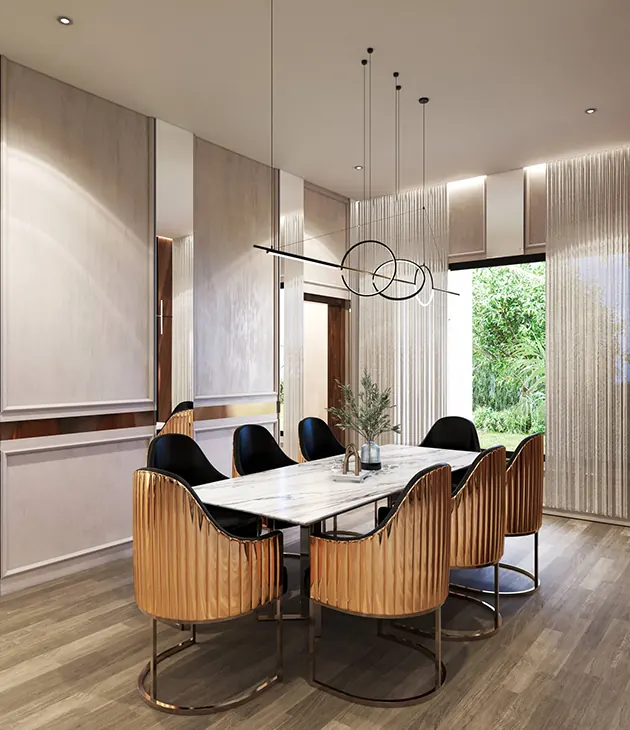 Rendu 3D d'une salle à manger design